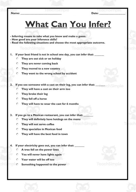 free inference worksheets|Name: Inferences Worksheet 1 .
